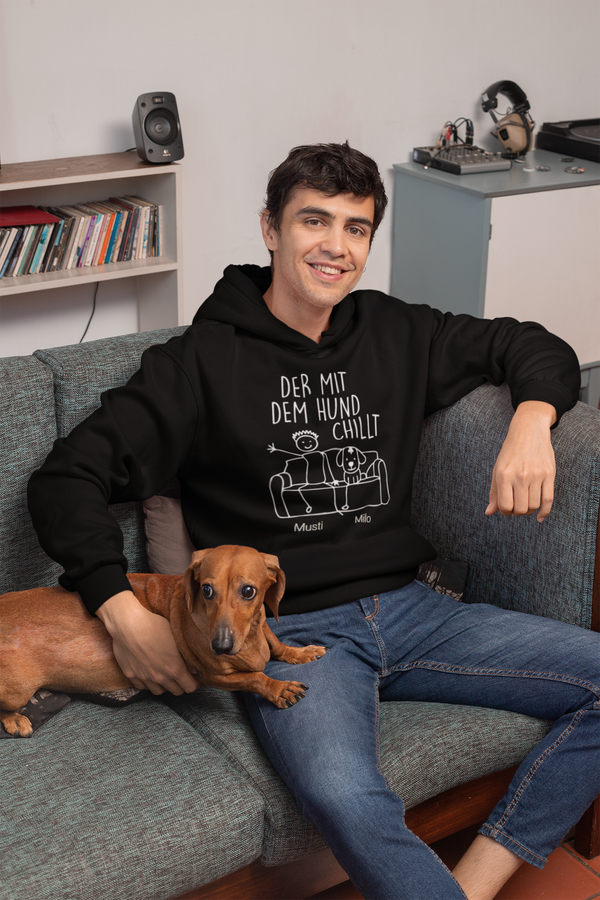 Der mit dem Hund chillt Personalisierbares Premium Herren Hoodie