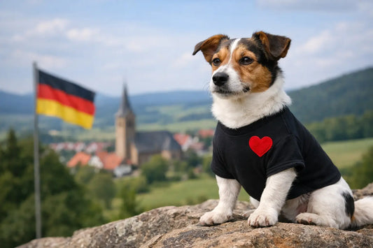 Made-in-Germany-Hundeshirt mit Herz tragen