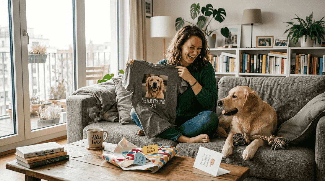 Hundehalterin freut sich über ein persönliches Geschenk