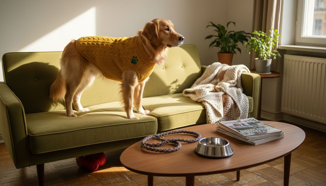 Ein Hund präsentiert sich in modischer, hochwertiger Kleidung und zeigt, dass Stil keine Frage der Art ist.