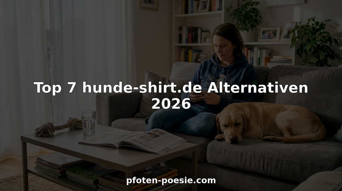Hundebesitzerin entspannt zu Hause in ihrem Lieblings-Hoodie mit Hunde-Motiv.