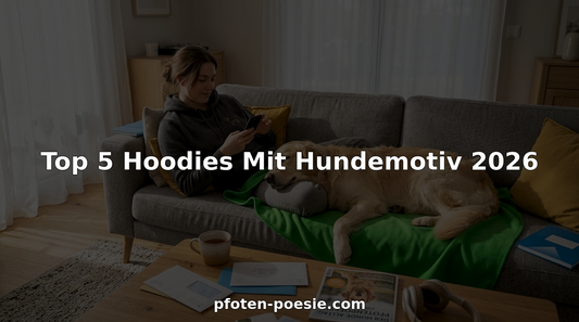 Mit einem gemütlichen Hoodie im Hunde-Design sitzt jemand entspannt mit seinem Vierbeiner und genießt die gemeinsame Zeit.