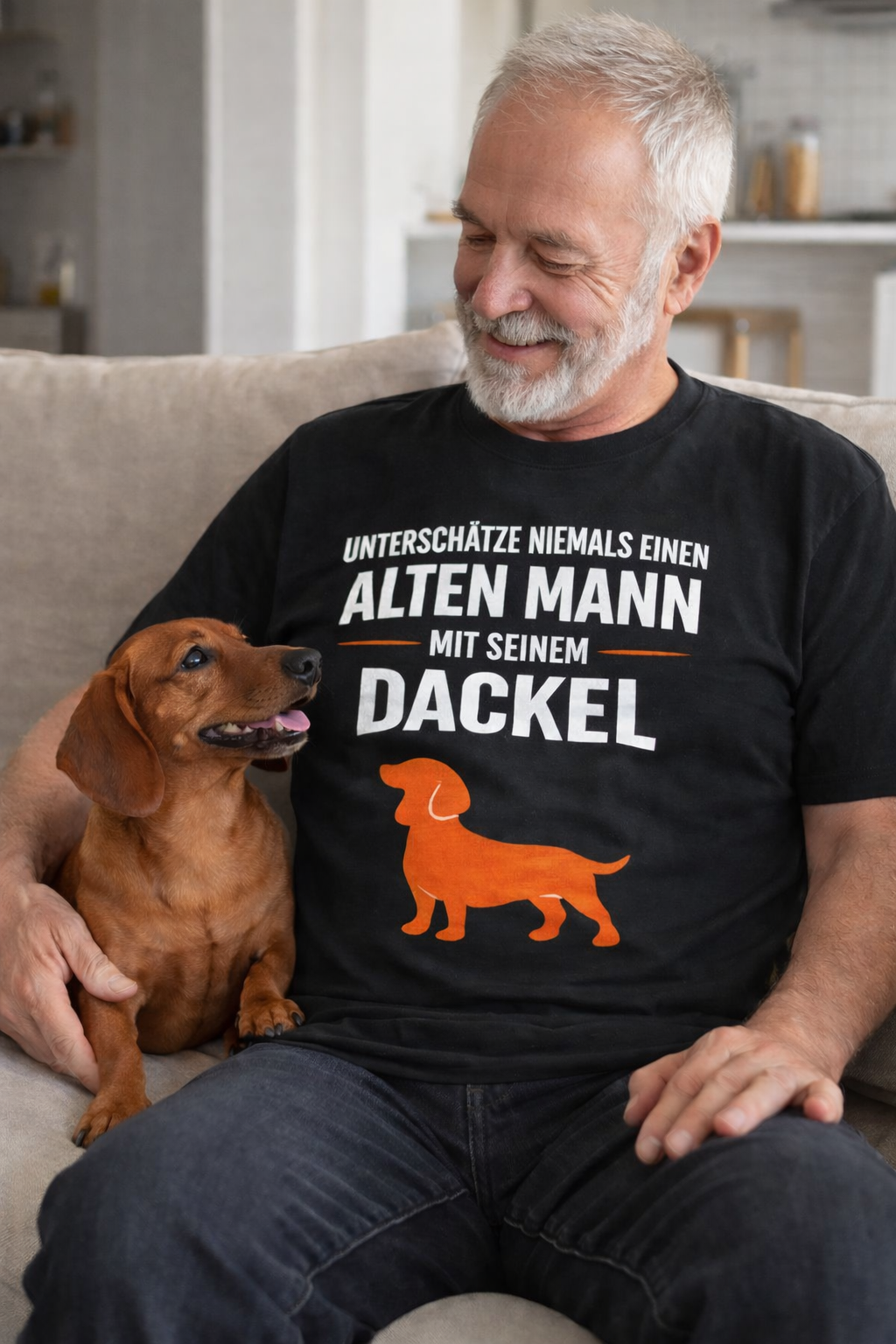 Premium Pfotenpoesie T-Shirt Unterschätze niemals einen Alten Mann mit seinem Dackel