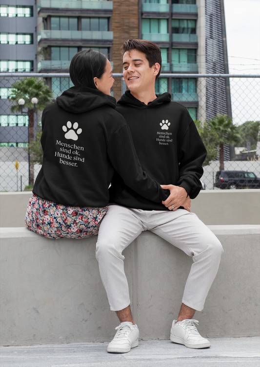 Premium Pfotenpoesie Unisex Hoodie Menschen Sind Ok Hunde Sind Besser