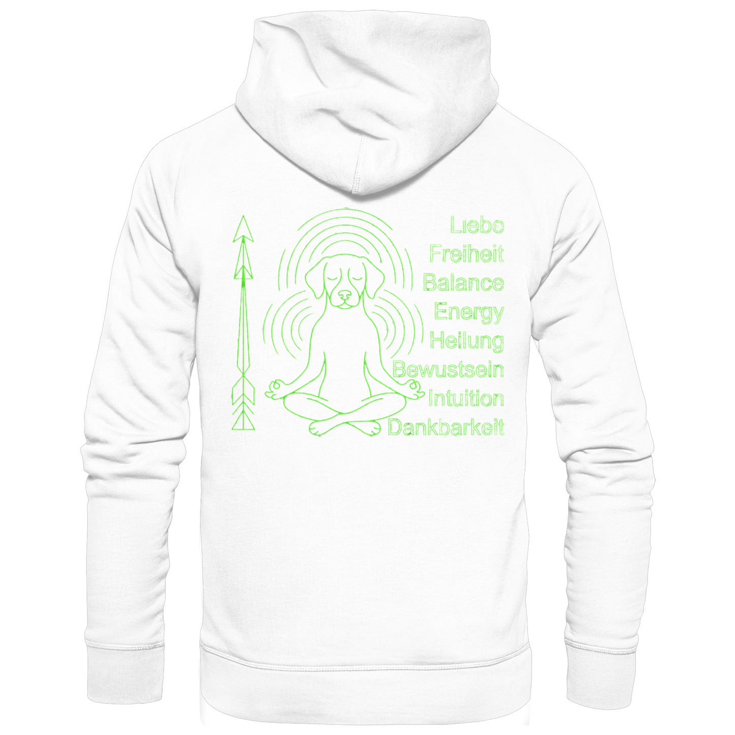 Premium Pfotenpoesie Unisex Hoodie meditierender Hund