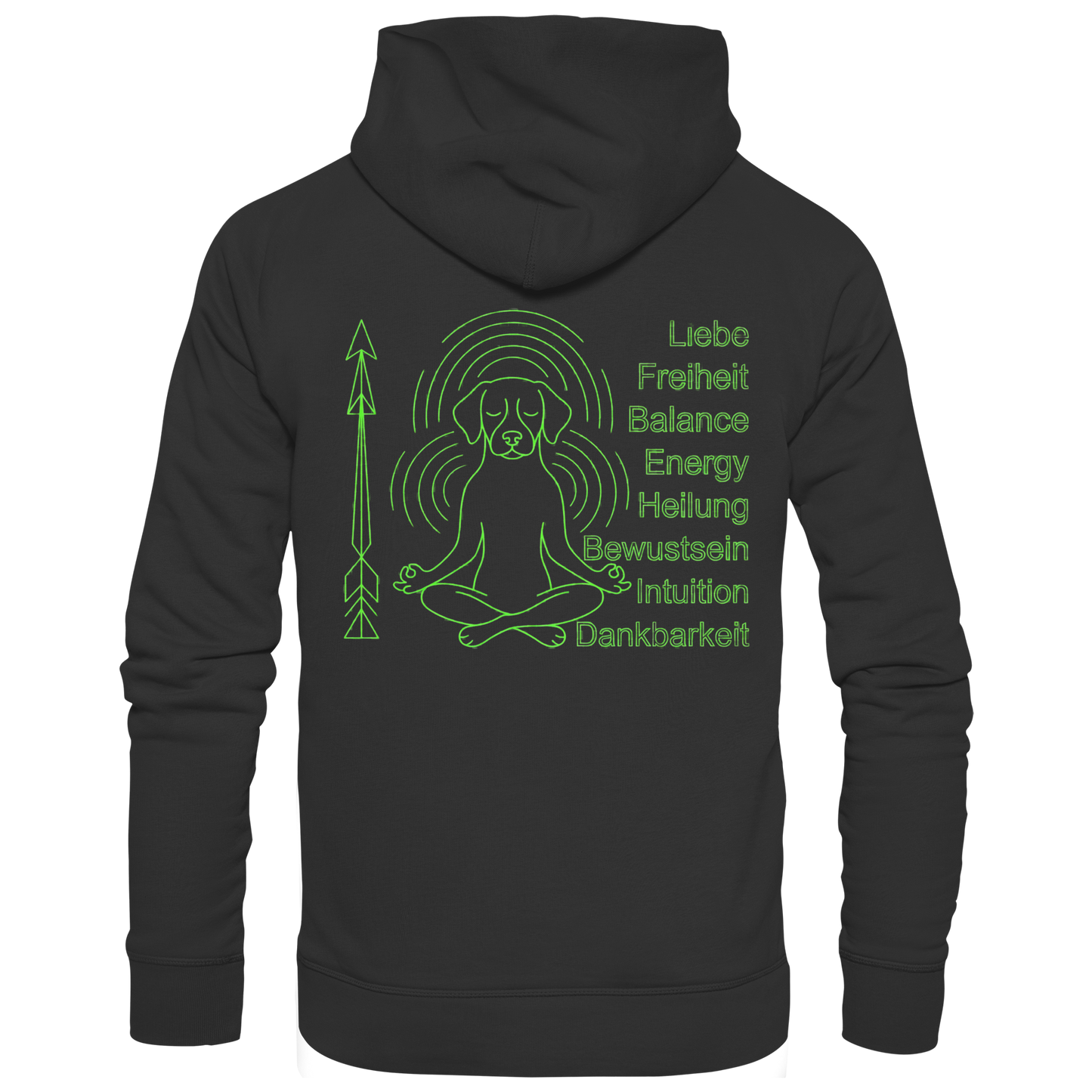 Premium Pfotenpoesie Unisex Hoodie meditierender Hund