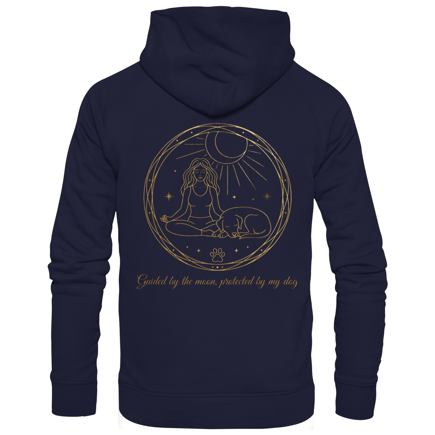 Premium Pfotenpoesie  Unisex Hoodie Guided by the Moon, Protected by My Dog