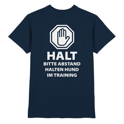 HALT Abstand halten, Hund im Training Premium  Unisex Shirt