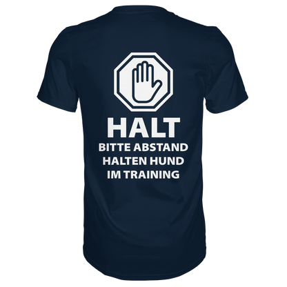 HALT Abstand halten, Hund im Training Premium  Unisex Shirt