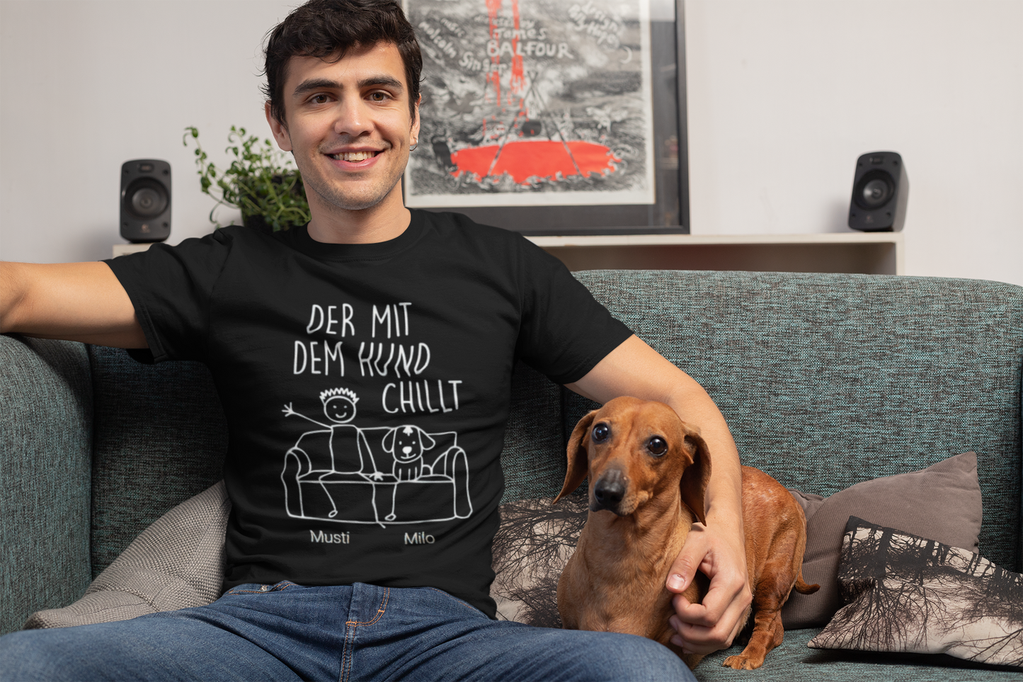 Premium Pfotenpoesie Shirt  Der mit dem Hund chillt Personalisierbar