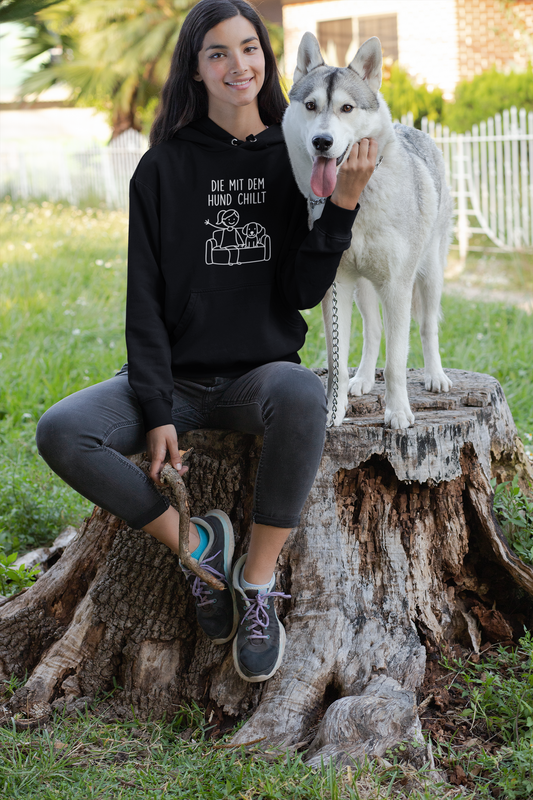 Premium Pfotenpoesie Hoodie Die Mit Dem Hund Chillt