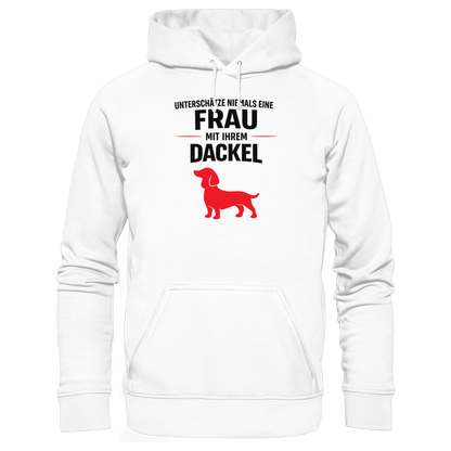 Unterschätze niemals eine Frau mit ihrem Dackel Premium Unisex Hoodie