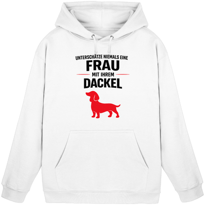 Unterschätze niemals eine Frau mit ihrem Dackel Premium Unisex Hoodie