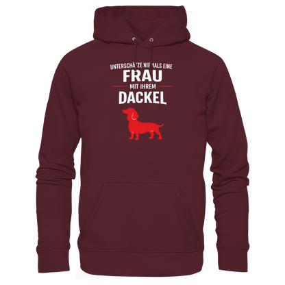 Unterschätze niemals eine Frau mit ihrem Dackel Premium Unisex Hoodie
