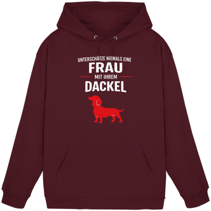 Unterschätze niemals eine Frau mit ihrem Dackel Premium Unisex Hoodie