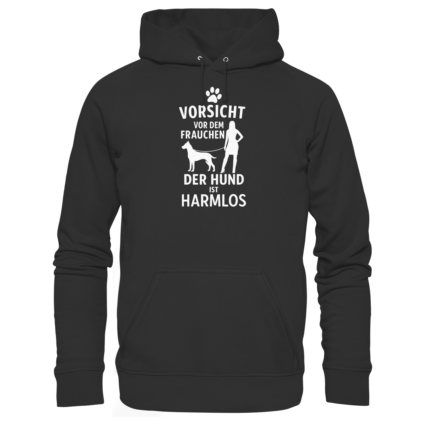 Premium Pfotenpoesie Hoodie Vorsicht vor dem Frauchen der Hund ist harmlos