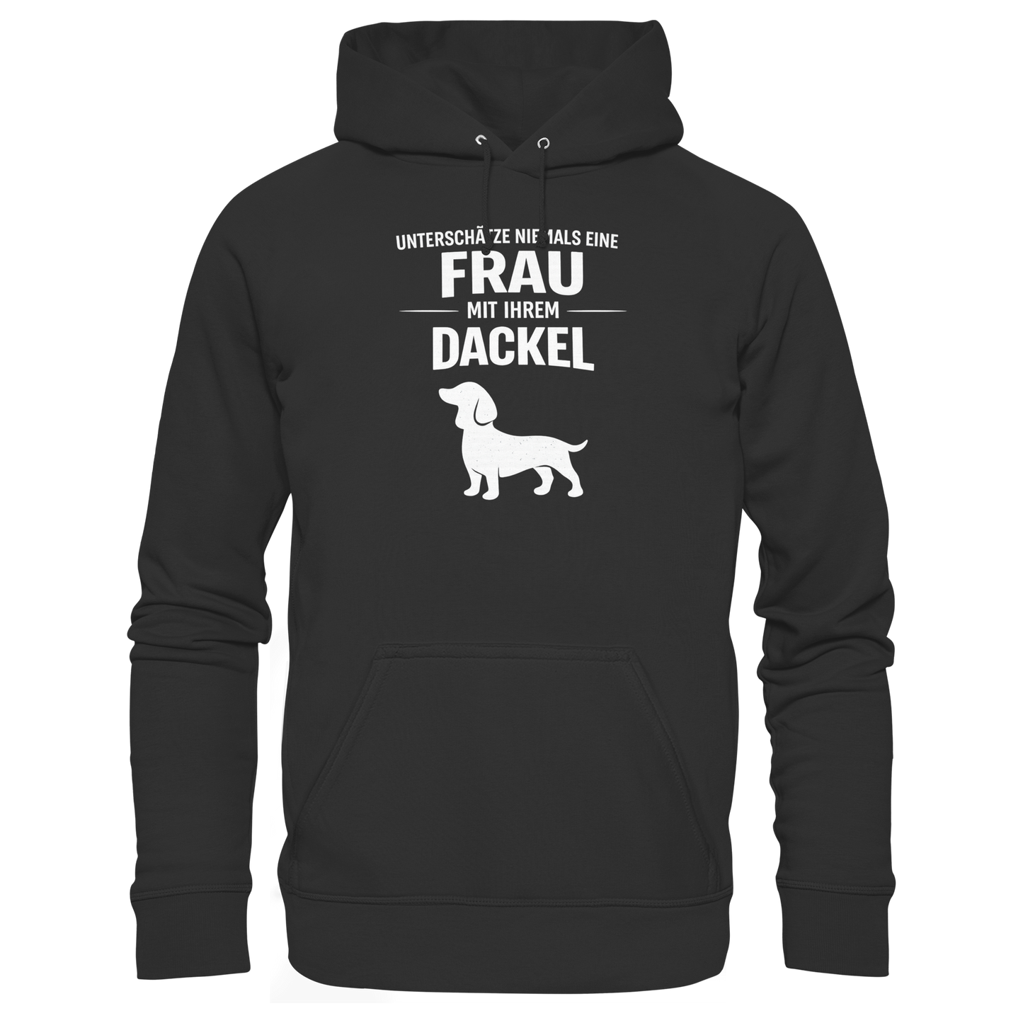 Unterschätze niemals eine Frau mit ihrem Dackel Premium Unisex Hoodie