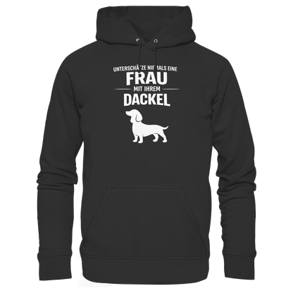 Unterschätze niemals eine Frau mit ihrem Dackel Premium Unisex Hoodie