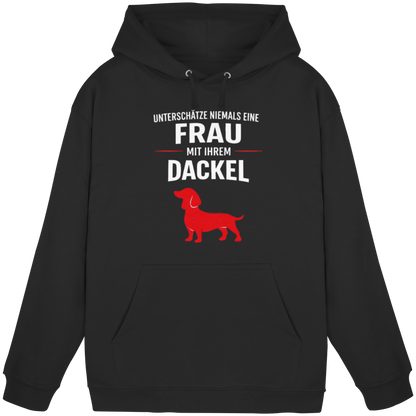 Unterschätze niemals eine Frau mit ihrem Dackel Premium Unisex Hoodie