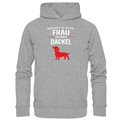 Unterschätze niemals eine Frau mit ihrem Dackel Premium Unisex Hoodie