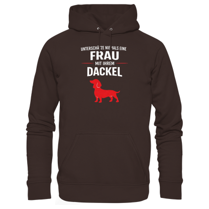 Unterschätze niemals eine Frau mit ihrem Dackel Premium Unisex Hoodie