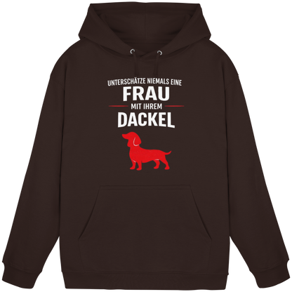 Unterschätze niemals eine Frau mit ihrem Dackel Premium Unisex Hoodie