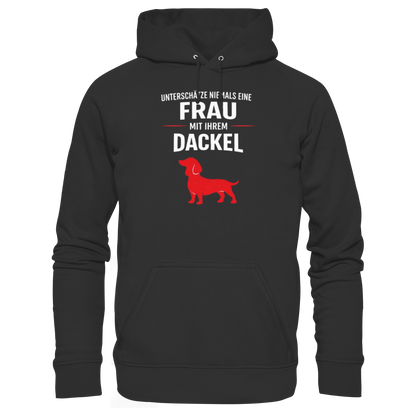 Unterschätze niemals eine Frau mit ihrem Dackel Premium Unisex Hoodie