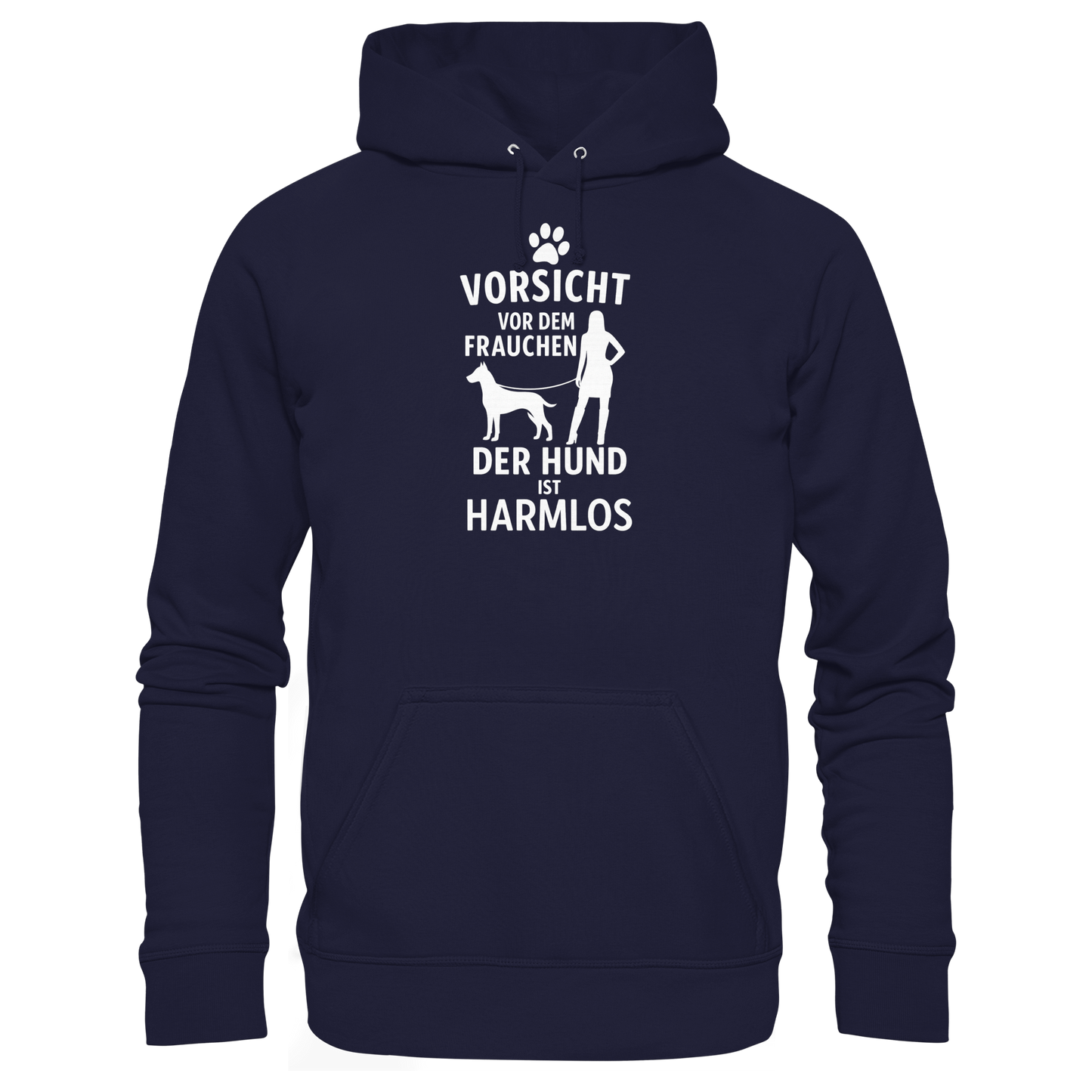 Premium Pfotenpoesie Hoodie Vorsicht vor dem Frauchen der Hund ist harmlos