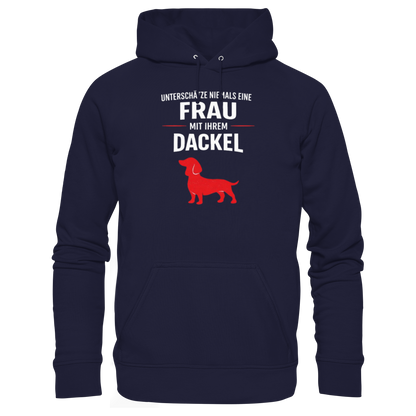 Unterschätze niemals eine Frau mit ihrem Dackel Premium Unisex Hoodie