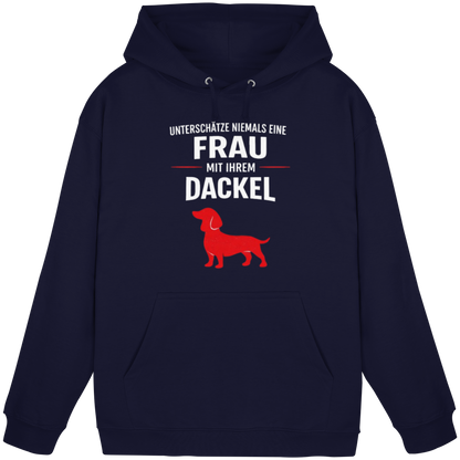 Unterschätze niemals eine Frau mit ihrem Dackel Premium Unisex Hoodie