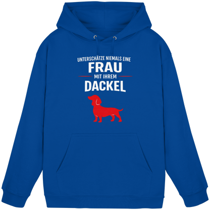 Unterschätze niemals eine Frau mit ihrem Dackel Premium Unisex Hoodie