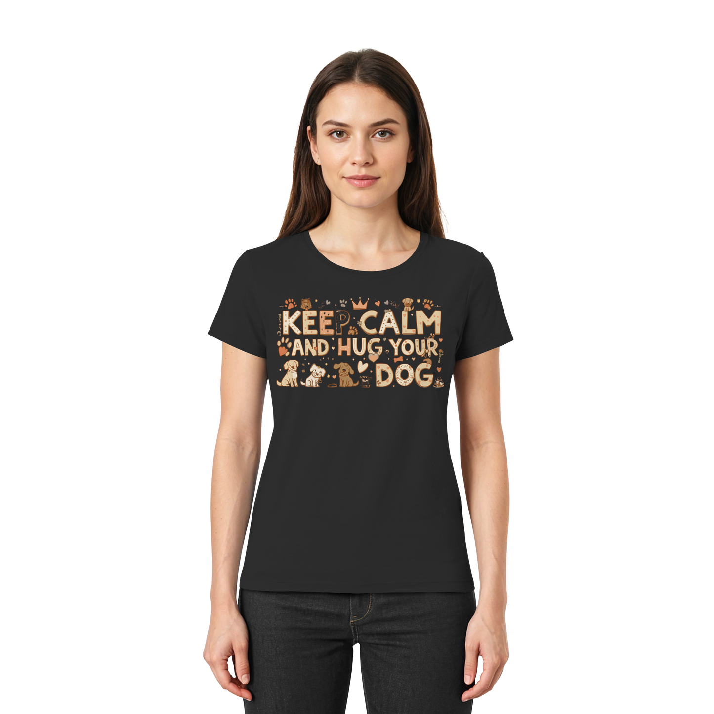 Premium Pfotenpoesie Shirt Keep Calm And Hug Your Dog