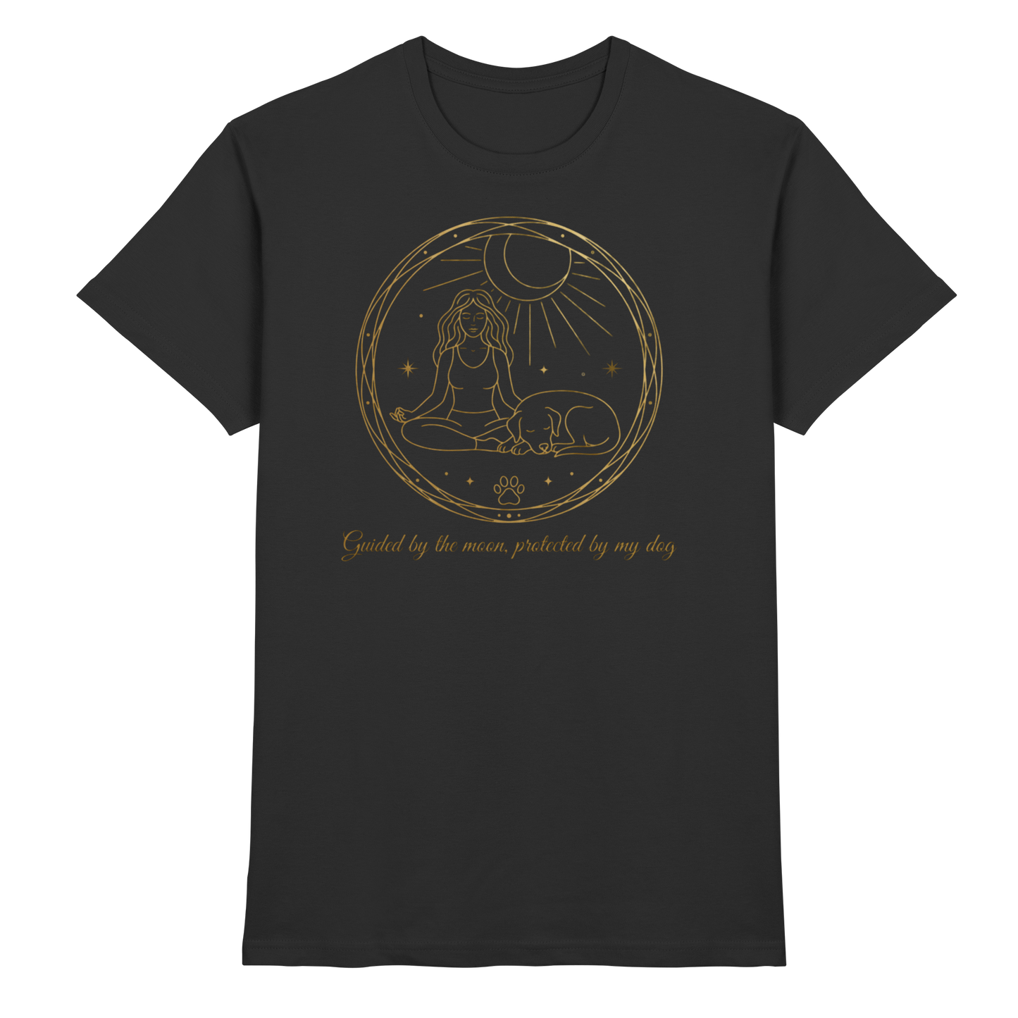 Premium Pfotenpoesie  Unisex Shirt Guided by the Moon, Protected by My Dog