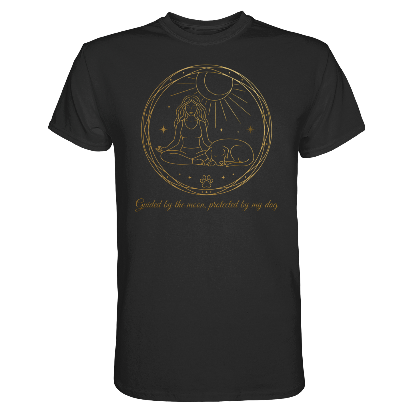 Premium Pfotenpoesie  Unisex Shirt Guided by the Moon, Protected by My Dog