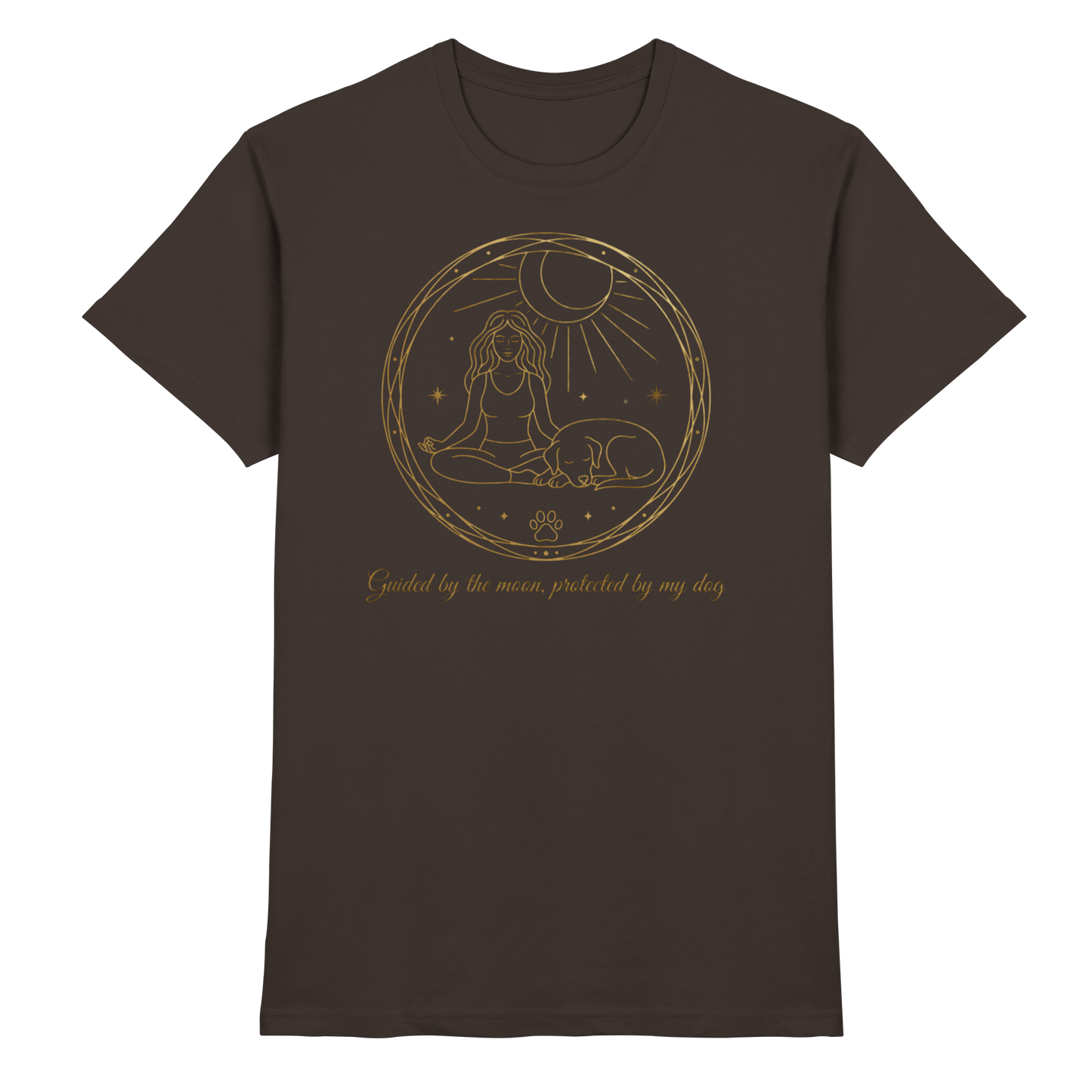 Premium Pfotenpoesie  Unisex Shirt Guided by the Moon, Protected by My Dog