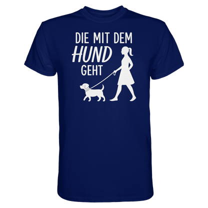 Die mit dem Hund Geht Premium Unisex Shirt Pfotenpoesie