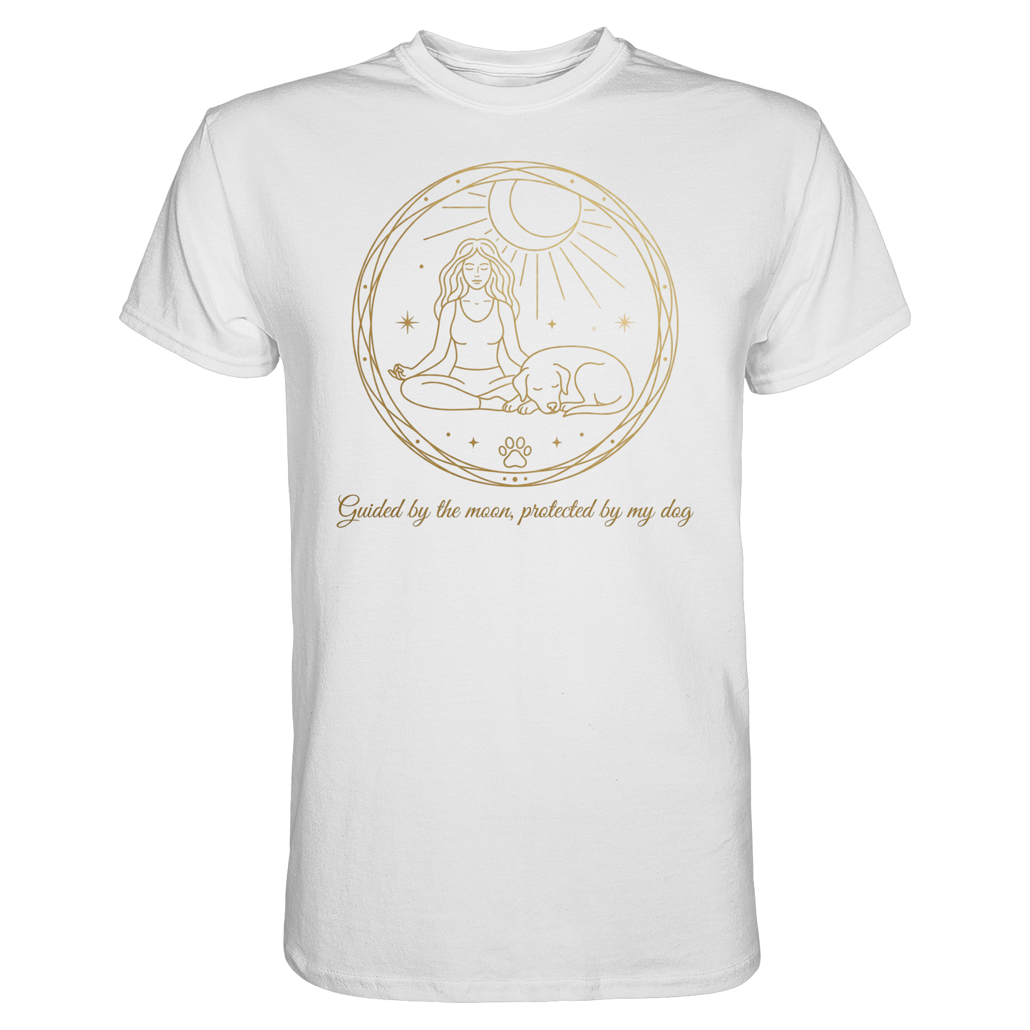 Premium Pfotenpoesie  Unisex Shirt Guided by the Moon, Protected by My Dog