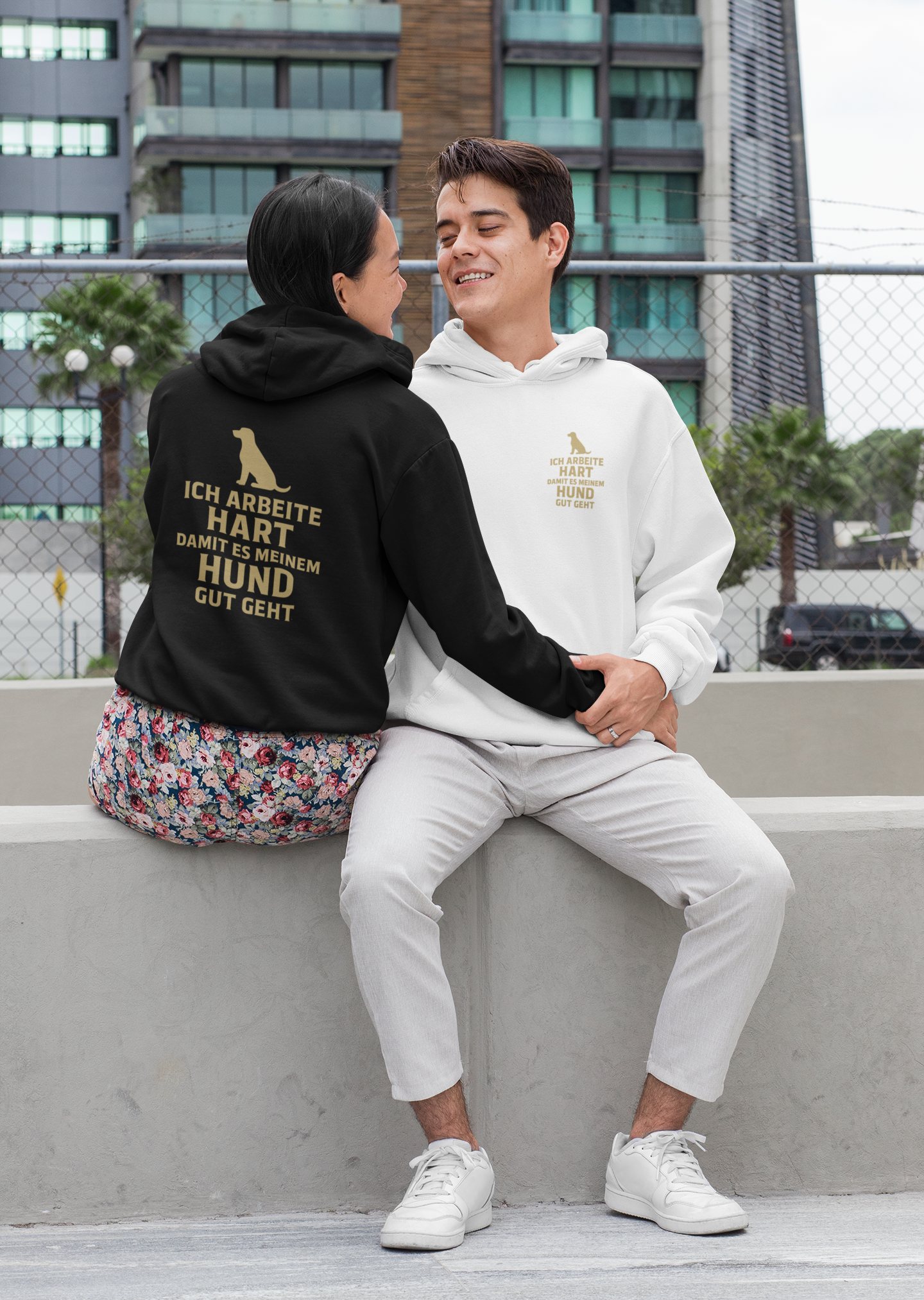 Premium Pfotenpoesie  Unisex Hoodie Ich Arbeite Hart