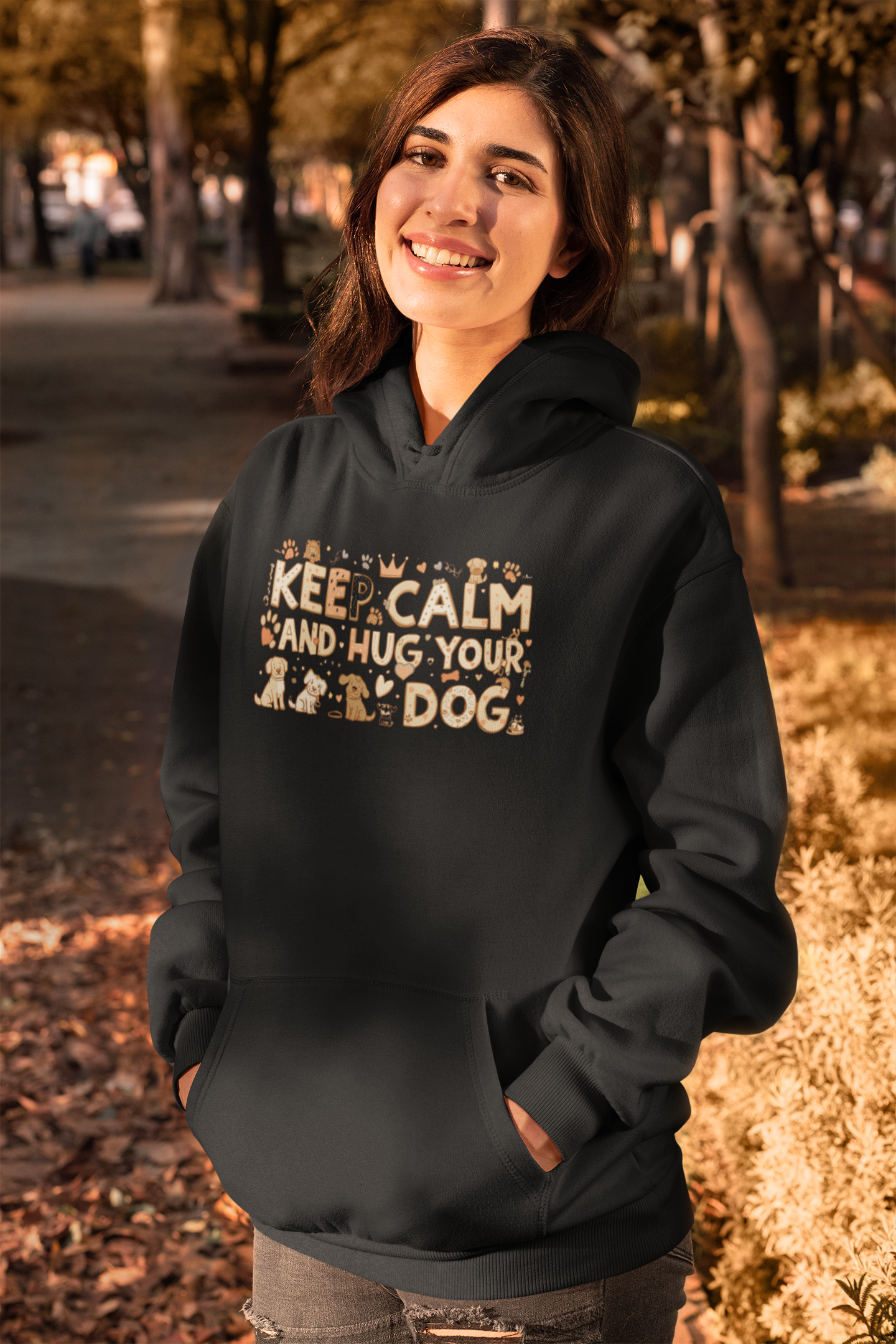 Premium Pfotenpoesie Hoodie Keep Calm And Hug Your Dog