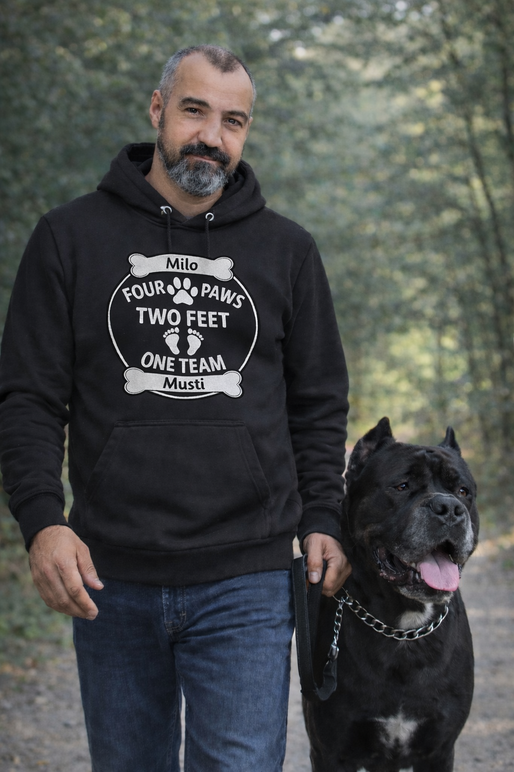 Premium Pfotenpoesie Personalisiertes Hoodie Four Paws  Two Feet  One Team