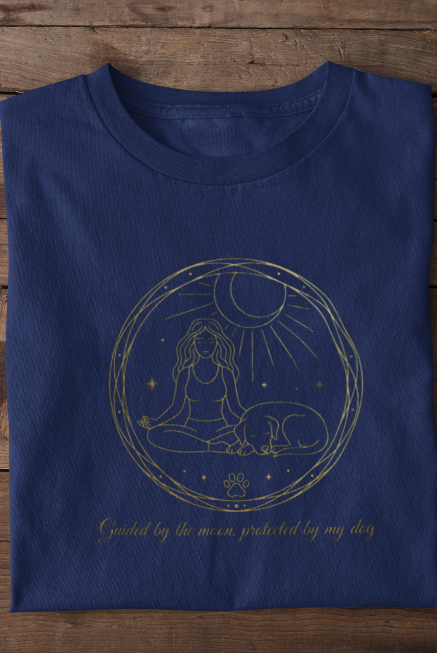 Premium Pfotenpoesie  Unisex Shirt Guided by the Moon, Protected by My Dog