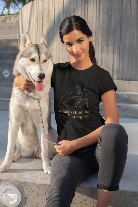 Premium Pfotenpoesie Unisex Shirt Wo mein Hund ist bin Ich Zuhause