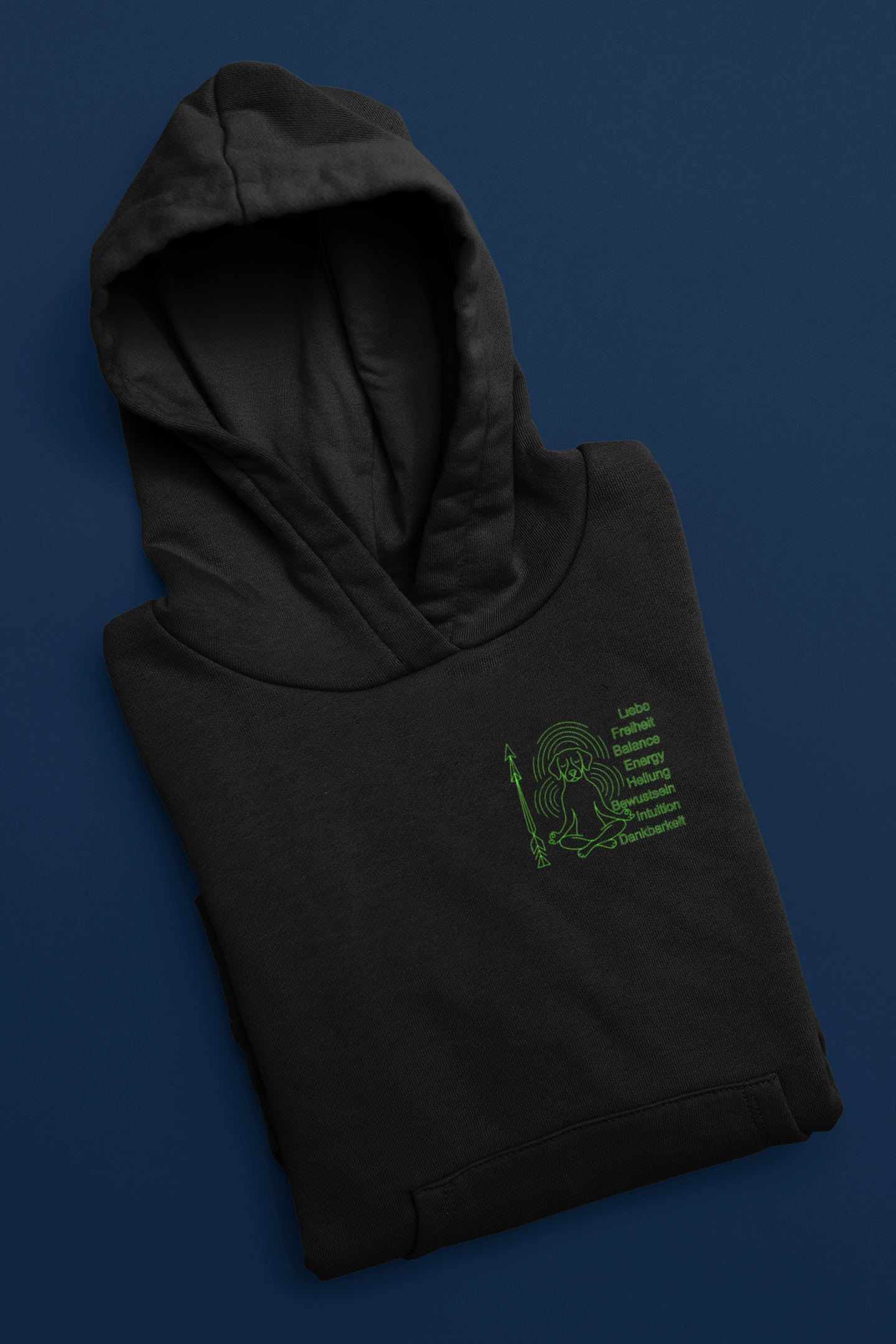 Premium Pfotenpoesie Unisex Hoodie meditierender Hund